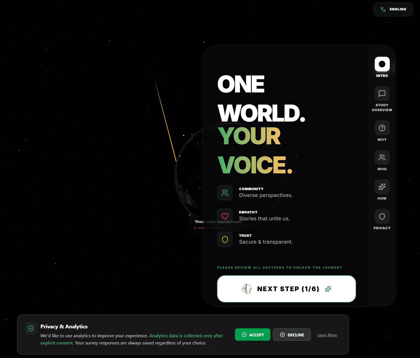 80x80: Our Voices, Our Future project interface