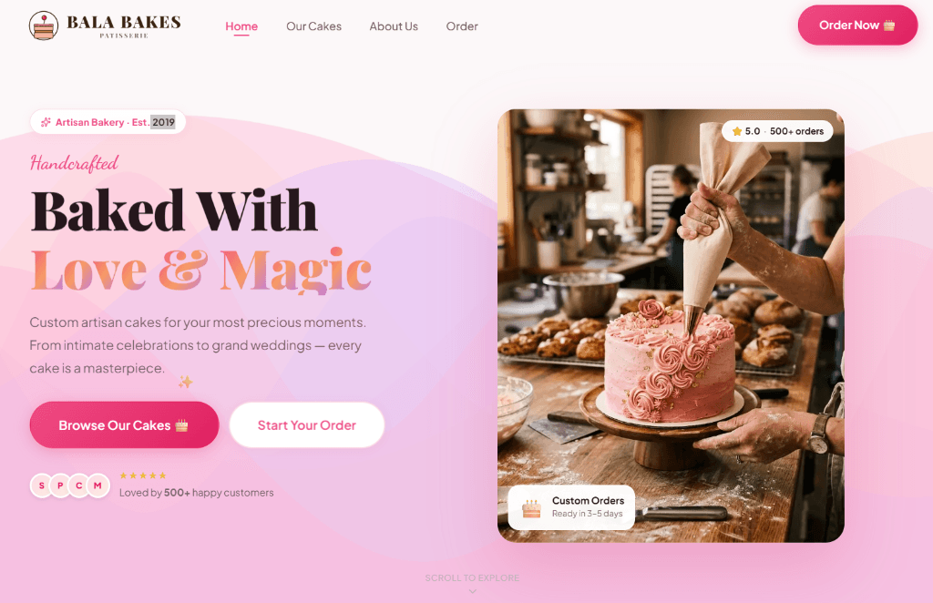 Bala Bakes project interface